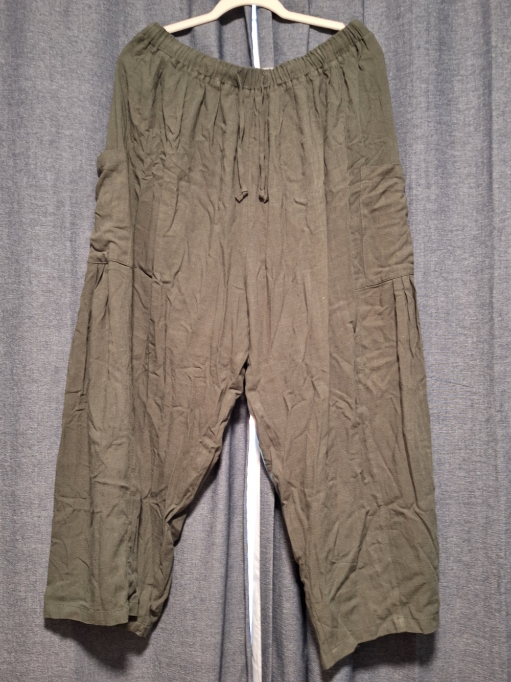Women's Boho Olive Green Wide-Leg Drawstring Pants Size XL - Picture 3 of 11